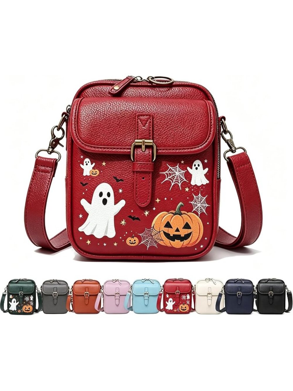 Women Halloween-Red Capacity Purse Card Slots Shoulder Leather Crossbody Bags